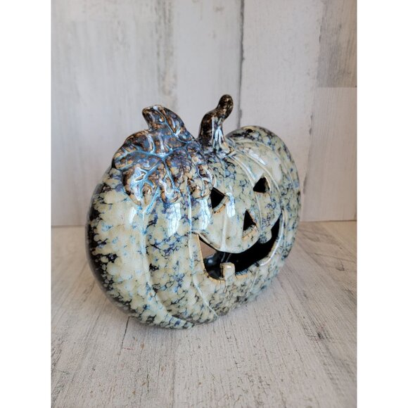 Ceramic pumpkin speckled key light candle Halloween home decor prop figure - Picture 2 of 7